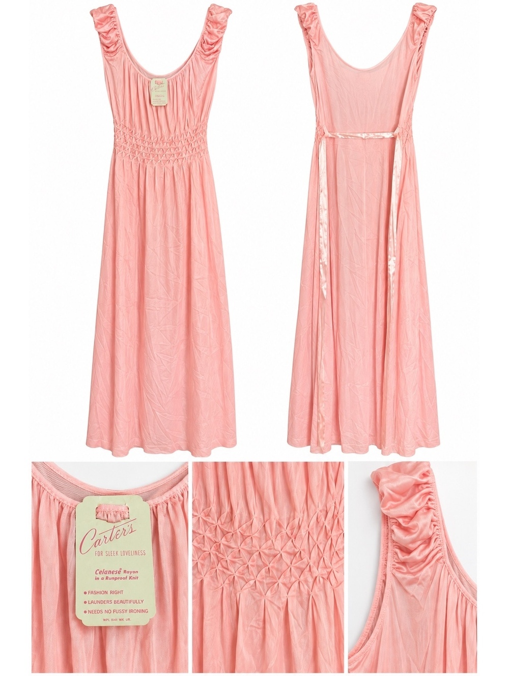 Pink sleeveless smocked midi dress